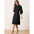 thumbnail image 2 of Vestido de encaje floral Allegra K para mujer mangas 3/4 panel con cinturón línea A plisado Negro M, 2 of 5