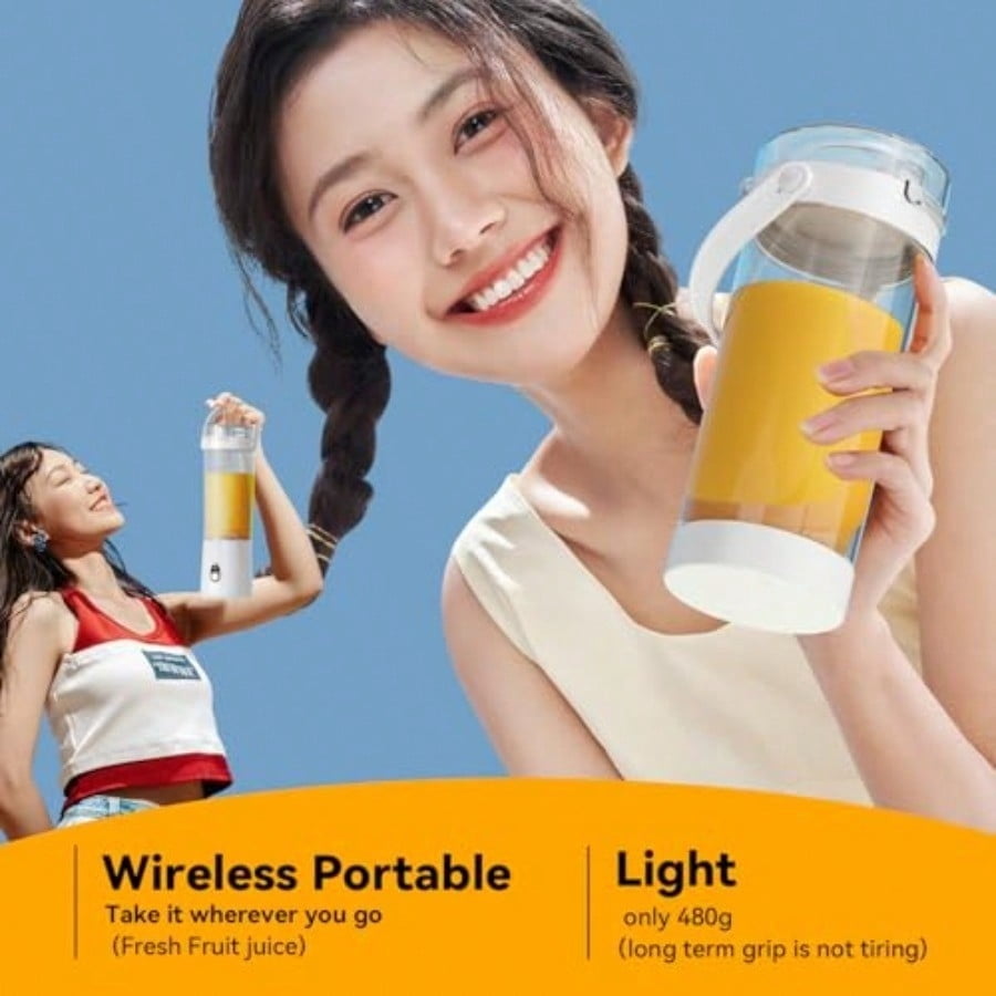 Portable Personal Electric USB Juicer 600ML Mini Blender Portable Blender For Shakes and Smoothies juice 12 Blades Great for Mixing Compact Convenient and Versatile white