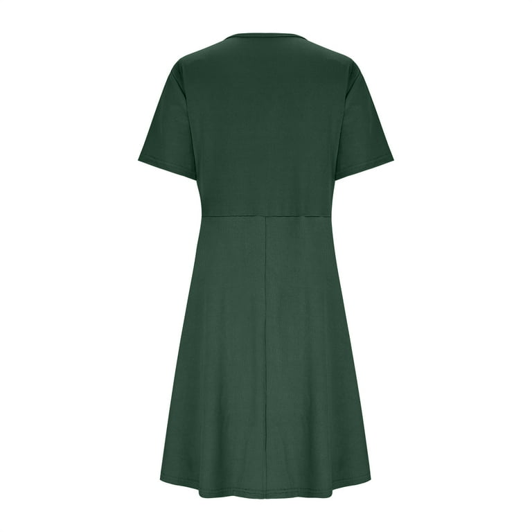 asdoklhq Church Dresses for Women Casual Plus-size Short-sleeved V-neck Dress  Green 4X - Walmart.com