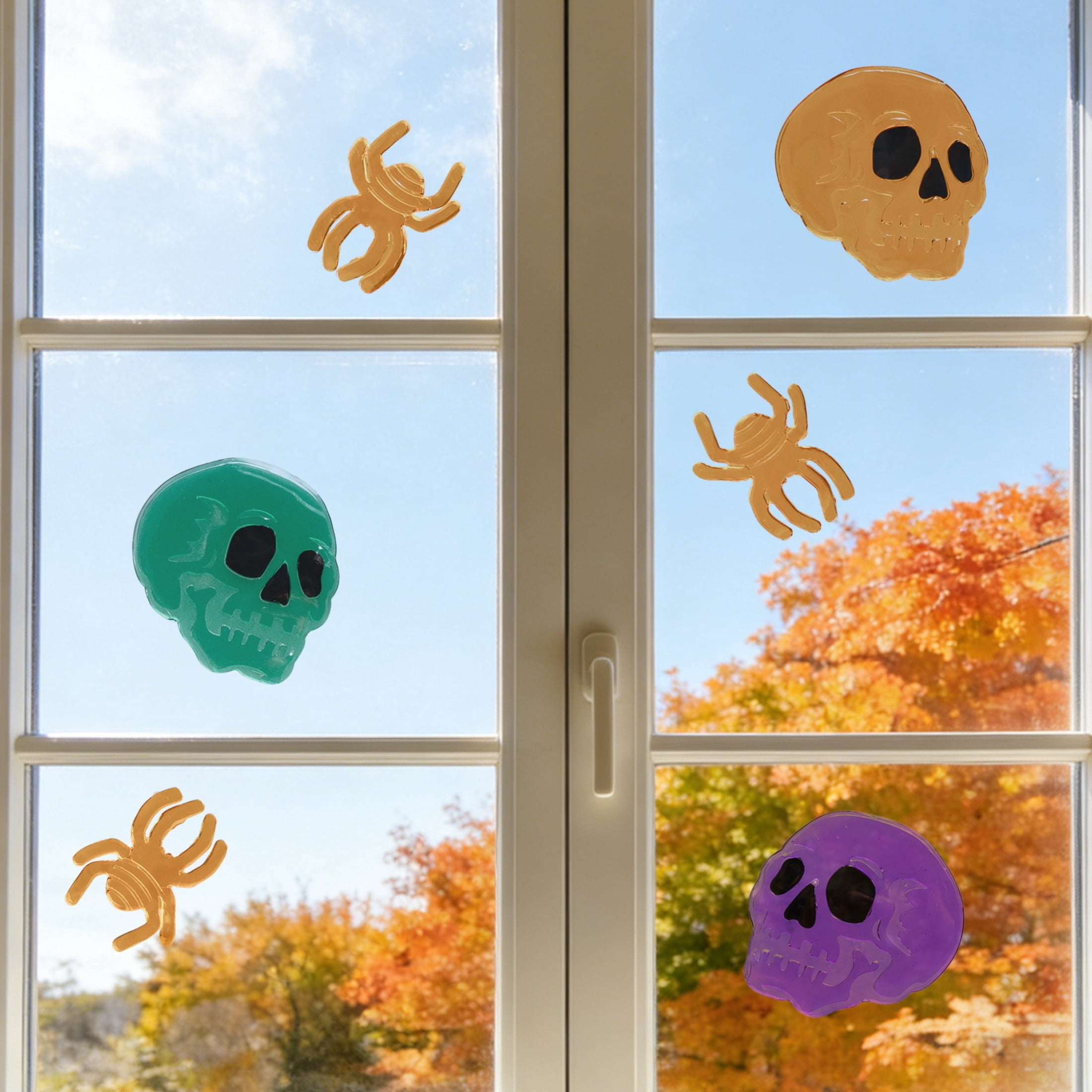 Skulls and Spiders Gel Clings, Multicolor, 5.5" x 12.1", Halloween by Way To Celebrate