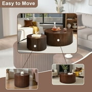 Gexpusm Nesting Coffee Table Set of 2, Handcraft Round Coffee Table with Small End Table, Solid Wood Accent Table for Living Room Bedroom Apartment, Walnut