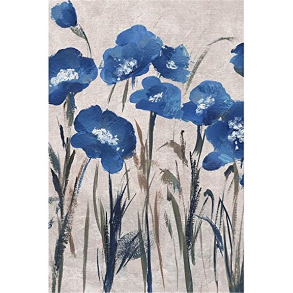 Blue Floral Canvas Wall Art - 30" Global Glam Painting Print on Wrapped Canvas - Large Modern Home Decor