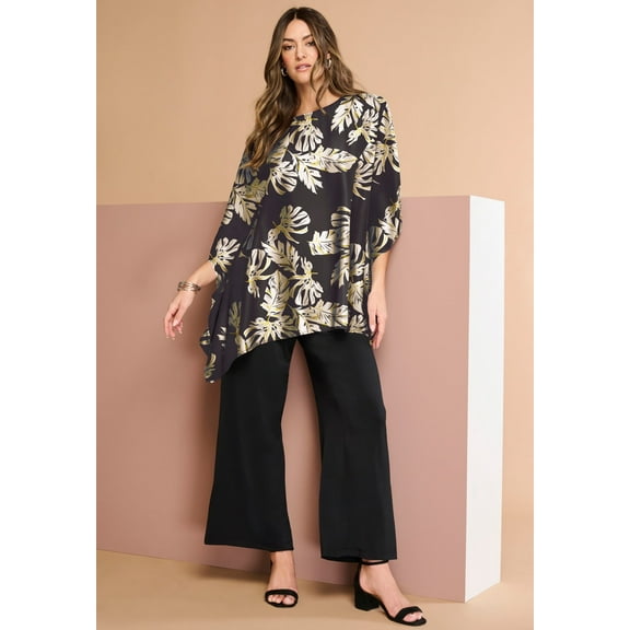 Roaman's Women's Plus Size Georgette Poncho