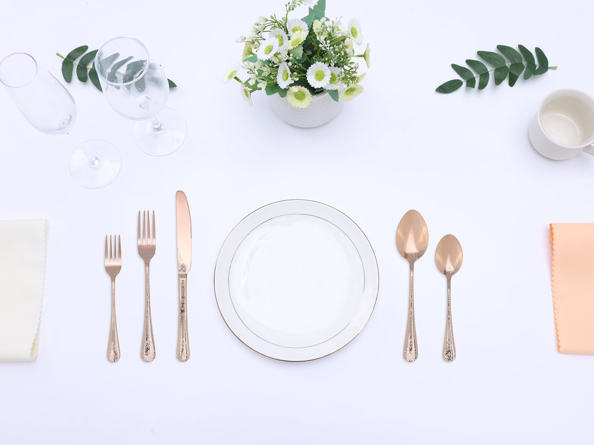 Unique Bargains 20 Piece Floral Stainless Steel Flatware Set for 4 Modern Cutlery Gold1