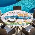 thumbnail image 6 of Blue Plaid Easter Round Tablecloth, Fitted Table Cover with Elastic for 36"-44" Round Tables, Truck Spring Floral Bunny Animals Table Cloth Outdoor Indoor Dinning Party Waterproof Tablecloths, 6 of 7