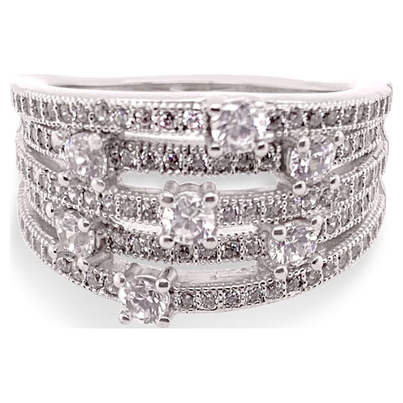 Glitz Design Shooting Star Constellation Style Ring White Rhodium Finish CZ