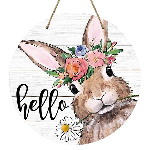 Letrero colgante de madera de Pascua, placa de madera, decoración de puerta de Pascua, letrero de conejo de Pascua, letrero de puerta para ventana de mayimx Letrero para colgar en la puerta