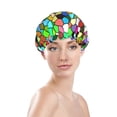 thumbnail image 3 of Kdxio Colorful Tie Dye Stained Glass Print Shower Cap for Women,Elastic and Reusable,Double Waterproof Layers Bathing Hat, 3 of 9
