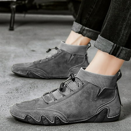 

ZTTD Mens Shoes High Top Elastic Band Sport Shoes Fashion Casual Shoes Mens Plus Size Ankle Boots