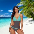 thumbnail image 2 of Women Splice Color Swimsuit Summer Beach Party Swimming Strap Swimwear, 2 of 6