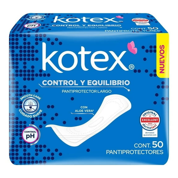 Pantiprotectores Kotex Rosa largos control y equilibrio 50 piezas