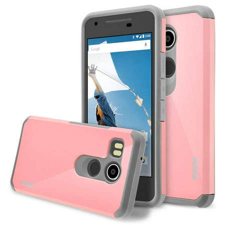 Nexus 5X Case, RANZ Grey with Pink Hard Impact Dual Layer Shockproof Bumper Case For LG Nexus