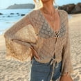 thumbnail image 6 of Women Crochet Cardigan - Tie Front Hollow Out Long Sleeves Summer Knit Cover Apricot M, 6 of 8