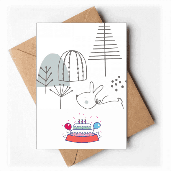 Cartoon Puppy Tree Hill Line Pattern Happy Birthday Greeting Cards Envelopes Blank