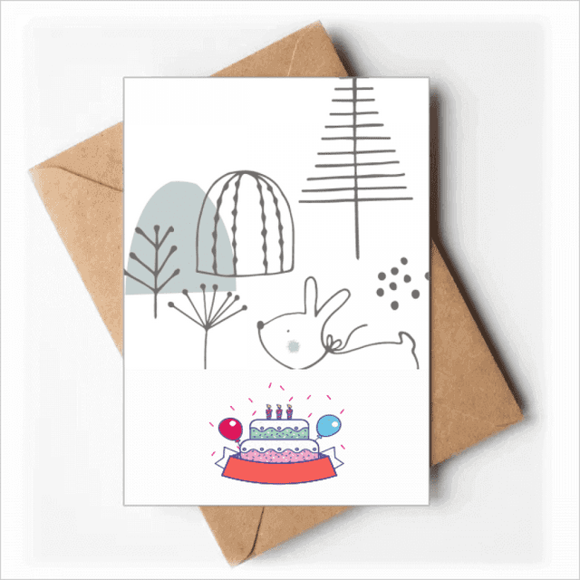 Cartoon Puppy Tree Hill Line Pattern Happy Birthday Greeting Cards Envelopes Blank