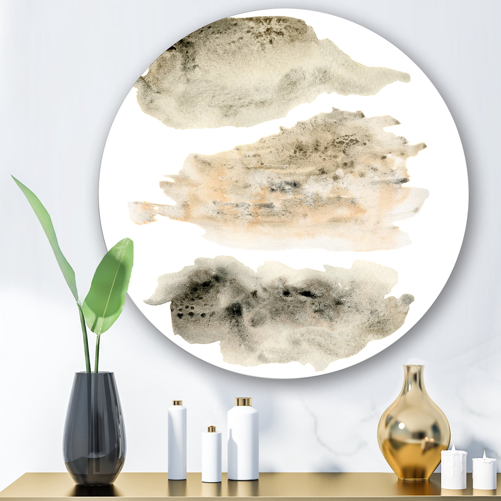 Designart 'Golden Beige and Grey Clouds I' Modern Circle Metal Wall Art 23x23 - Disc of 23