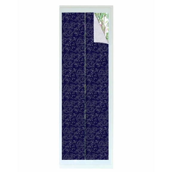 Window Privacy Film Navy Blue Floral Stained Glass Window Film Decorative Sun Block Window Cover Vintage Farmhouse Abstract Flowers Window Clings Static Adhesive Sticker for Bathroom 17.7"x78.7"