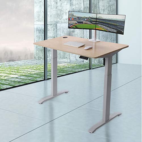 UNICOO® Electric Height Adjustable Standing Desk, Electric Standing Workstation, Sit Stand Desk Home Office Desk,Gaming Desk, Motorized Desk Whole-Piece Desk Board 48 * 24 in (KT1001-LW)