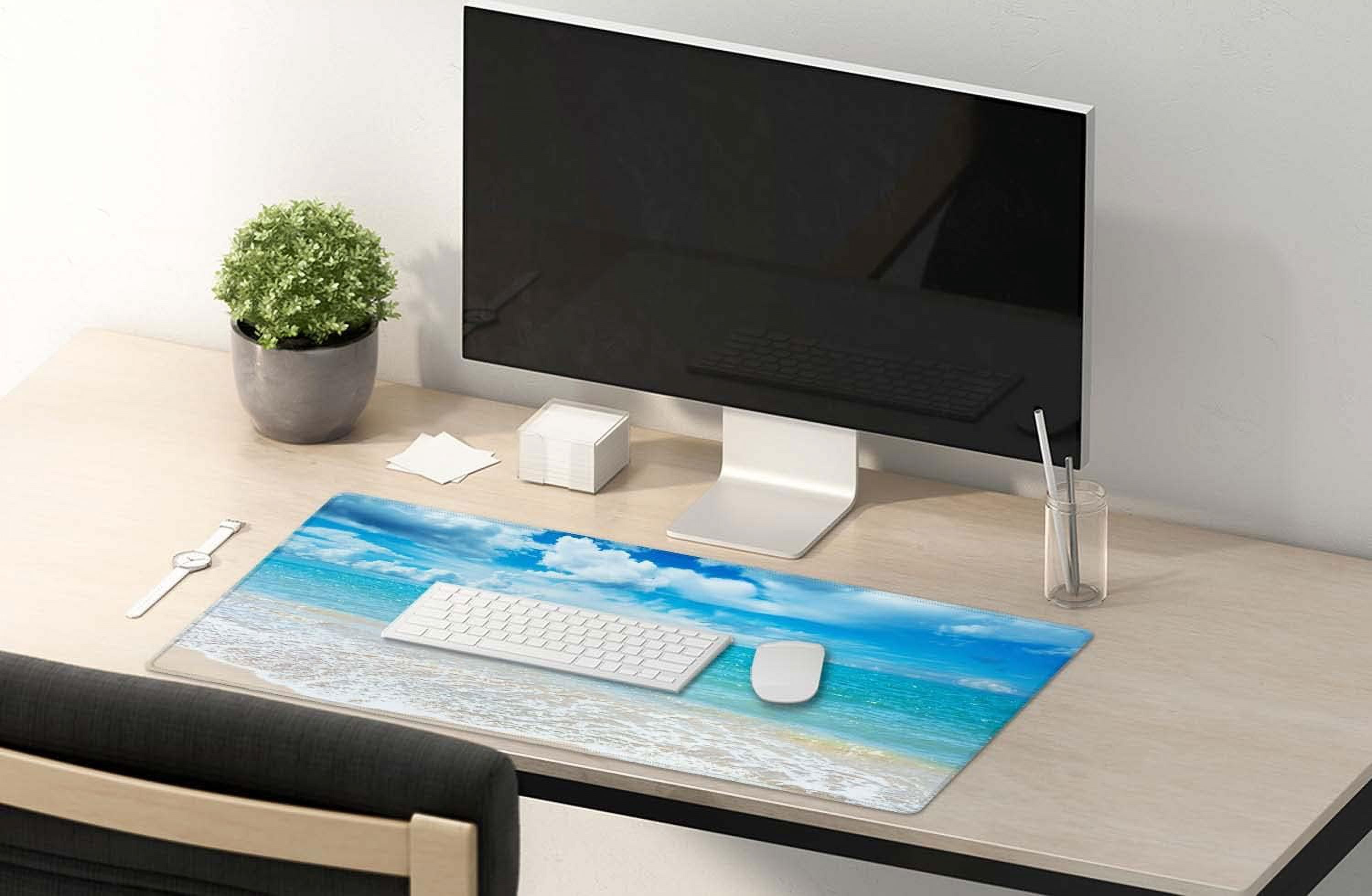 Gaming Mouse Pad, Extended Mouse Pad, 35.4x15.7inch XXL Large Big Computer Keyboard Mouse Mat Desk Pad with Non-Slip Base and Stitched Edge for Home Office Gaming Work, Beaches Sunny Day