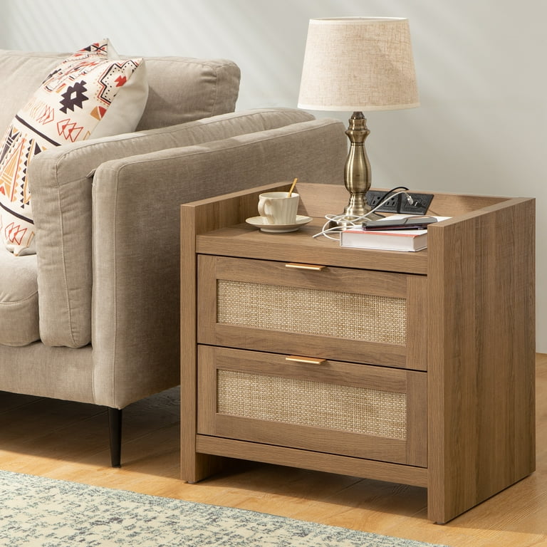 Rhodes Wooden Bedside Table with 2 Drawer Storage - Decornation