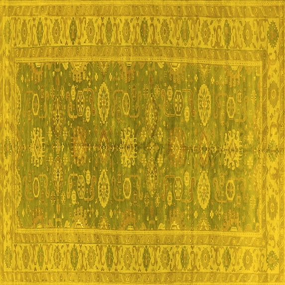Ahgly Company Indoor Square Oriental Yellow Traditional Area Rugs, 5' Square