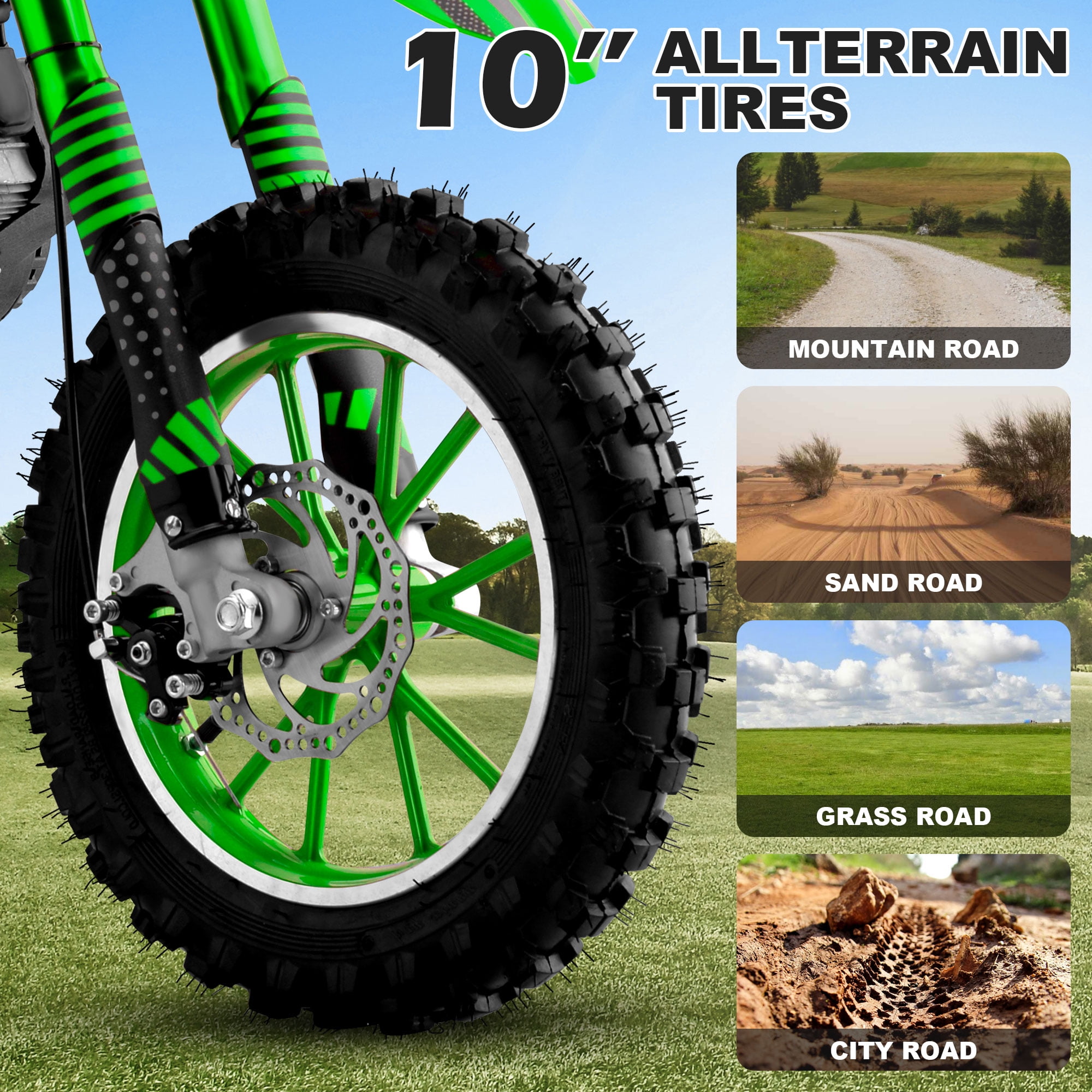 Gpower Gasoline 49cc Dirt Bike for Kids 13-17,2-Stroke Gas Power Mini Dirt Bike,Green