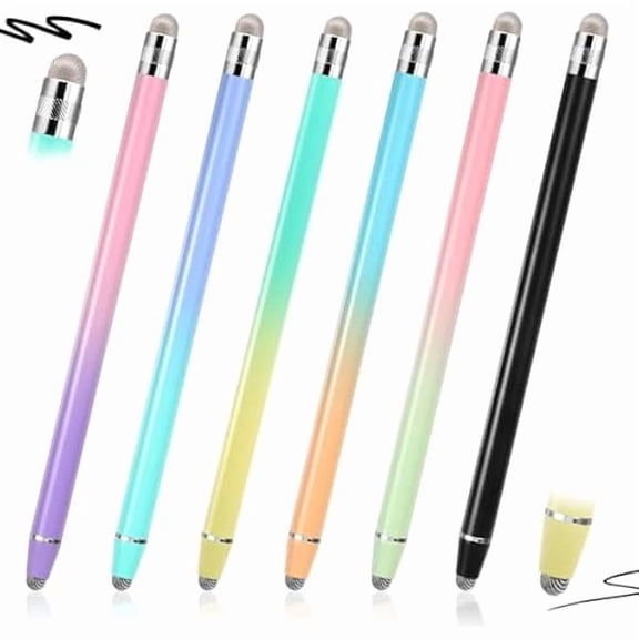 xzyuan 6 Pcs Stylus Pens for Touch Screens, Tablet Pens with Precision Double Fiber Tips Sensitive 2 in 1 Stylus Pen for Pad Tablets Smartphones Touch Screen