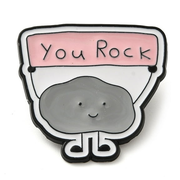 You Rock Cartoon Man Alloy Enamel Pins Brooches Gray 29x29.5mm