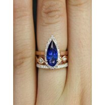 2 carat Blue Sapphire and diamond Halo trio wedding ring Bridal Set in 10k Rose Gold: On Limited Time Sale Under Dollar 800