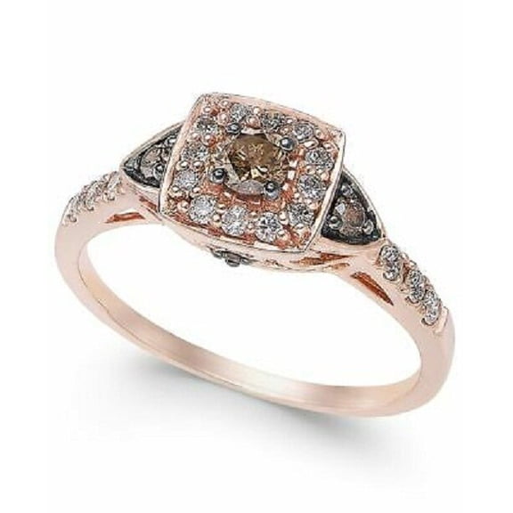 NYS Jewellers 2.00 Ct Round Cut Brown Diamond Womens Engagement Ring 14K Rose Gold Plated 925 Sterling Silver -5.5