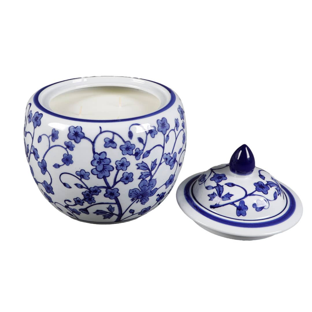 8" Chinoiserie Ceramic Ginger Jar Candle – 61oz Peony Scent