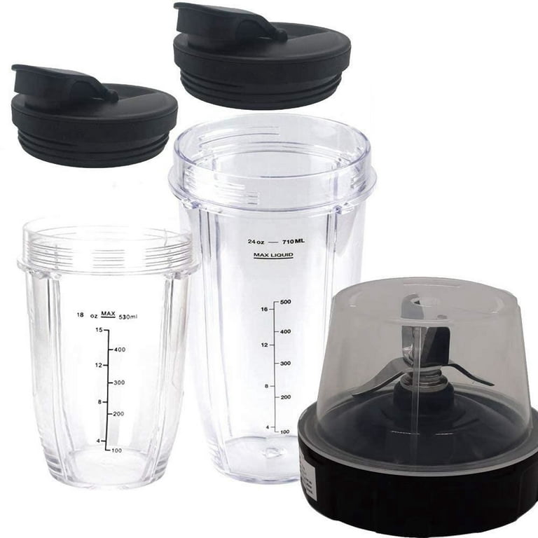 Blender Replacement Parts for Ninja, 2 24oz Cups with To-Go Lids, 7 Fins Extractor Blade, for Nutri Ninja Auto IQ, Black