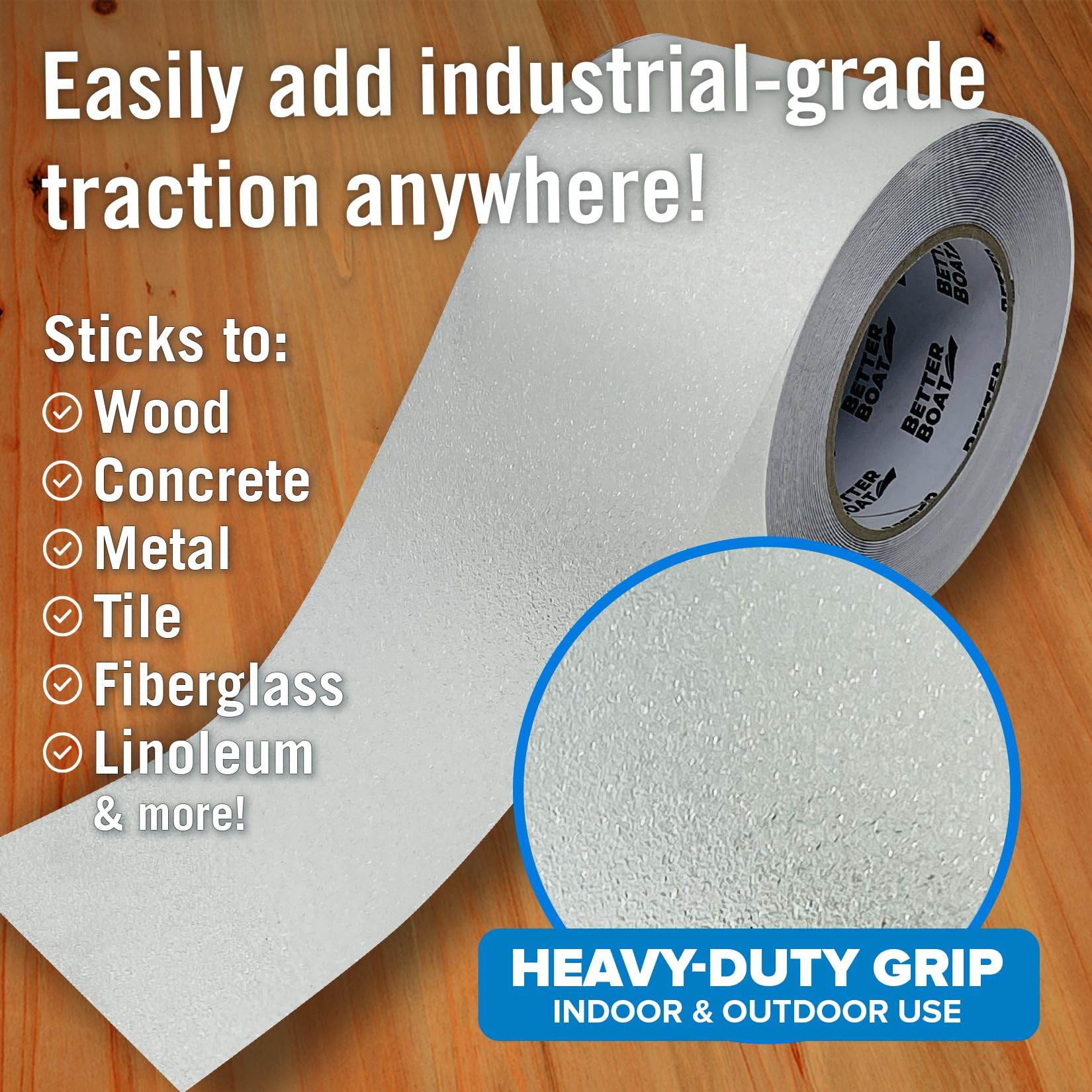 Better Boat Clear Anti-Slip Grip Tape, PEVA Non-Skid Adhesive for Outdoor Stairs, 4-in x 40ft
