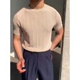 thumbnail image 4 of Men'S Round Neck Short Sleeve Thin Bottoming Shirt Casual Ribbed Knitted Pullover Top Solid Color T-Shirt  L, 4 of 8