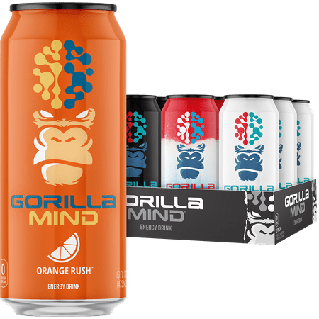 Gorilla Mind Energy Drink, No Sugar or Artificial Colors,Variety Pack 2, 16 oz, 12 pack Cans