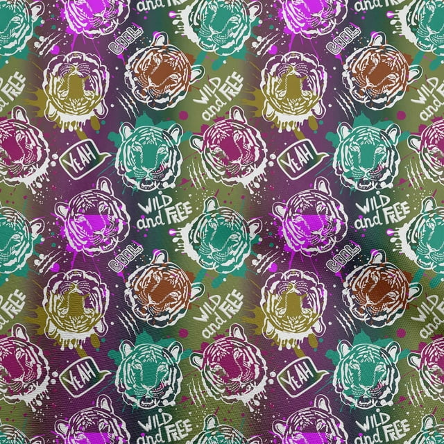 oneOone Georgette Viscose Tissu Violet2 Visage d'Animal Coloré Matériel de Robe Tissu Imprimé Tissu au Mètre 42 Pouces de Large