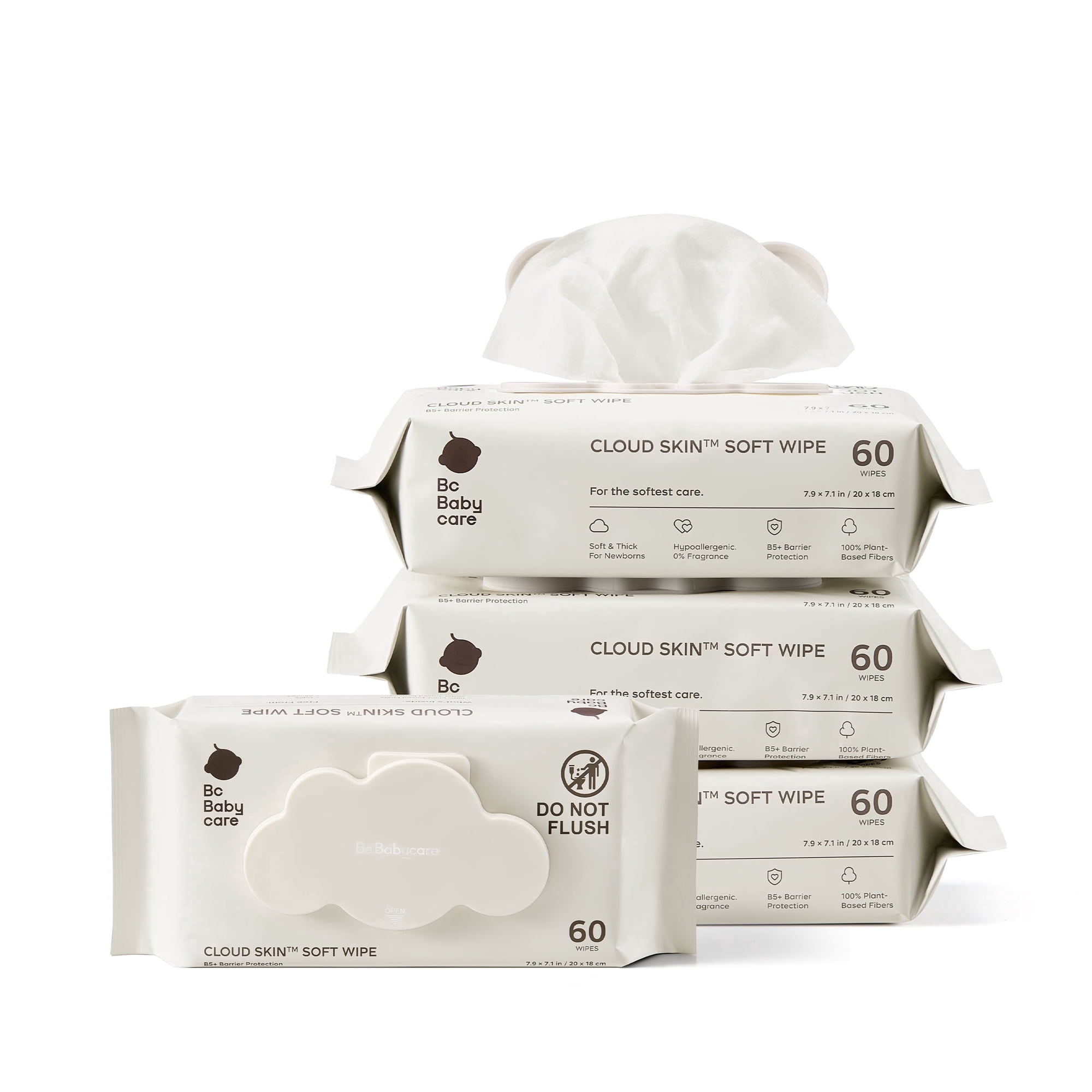 Bc Babycare Cloud Skin Soft Baby Wipes, Hypoallergenic, Plant-Based, Fragrance-Free, 4 Packs, 240 Pcs