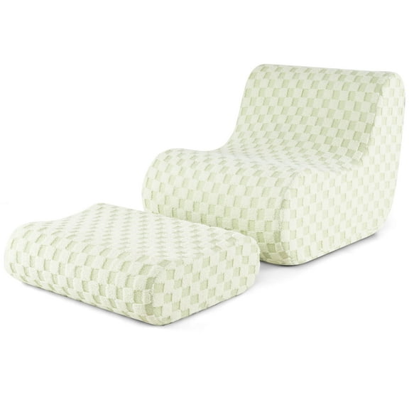 Costway Bean Bag Chair with Ottoman High Elasticity Sponge Non-slip Bottom & Velvet Cover Green