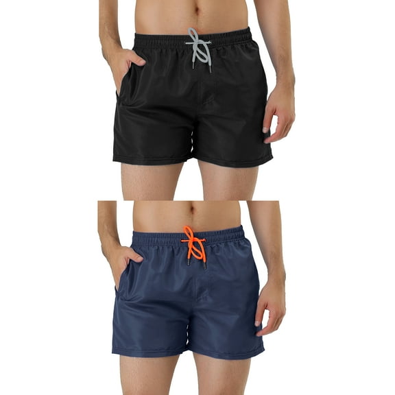 NOMADIC NOOK Men's Summer Cool Drawstring Waist Solid Swimsuit Board Shorts 2 Pack