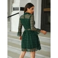 thumbnail image 4 of EILLY BAZAR Women's Lace Dresses Mesh Insert Mock Neck Flounce Sleeve Dark Green S, 4 of 4
