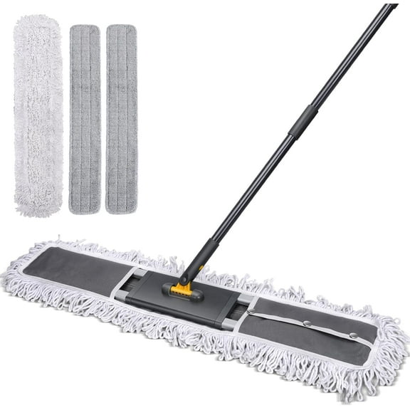 36" Professional Industrial Dust Mop for Floor Cleaning, Heavy Duty Wet & Dry Commercial Mop,Large Flat Floor Mops with Telescopic 62'' Long Handle,Dust Broom for Hardwood,Tiles,Office