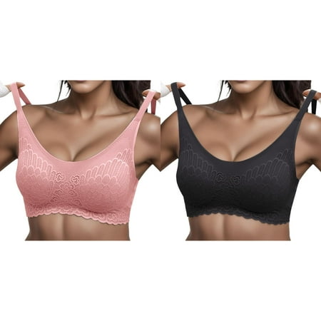 2-Pack Woman Lace Thin Underwear Female Transparent Bras For Women Lace Lingerie Bralette For Ladies Women Athletic Support Bras for Women Womens Running Bra Womens Bras No Underwire Front