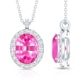 thumbnail image 3 of Rosec Jewels Oval Shape Lab Grown Pink Sapphire Pendant with Diamond Halo (AAAA Quality), 18K White Gold, 3 of 6