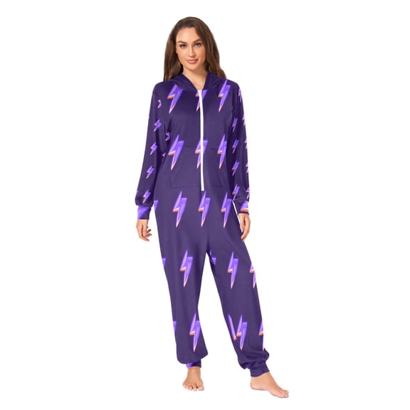 Purple Lightning Adult onesie Pajamas, Crystal Velvet Ultra Soft Warm Jumpsuit for Men and Women
