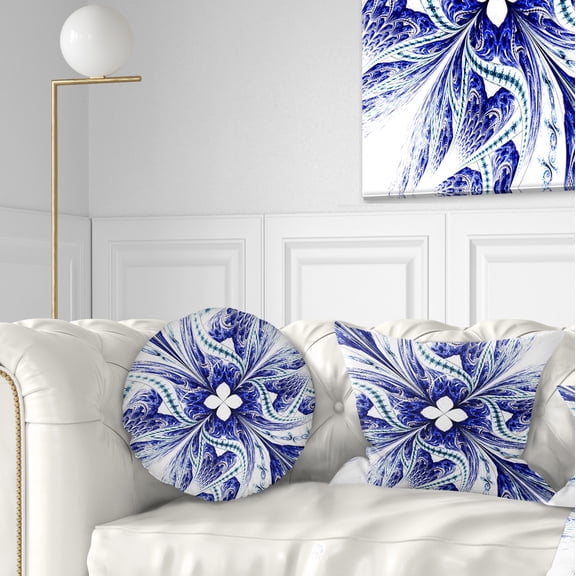 Designart 12" x 20" Contemporary and Modern Black Fractal and Flower Polyester Throw Pillow