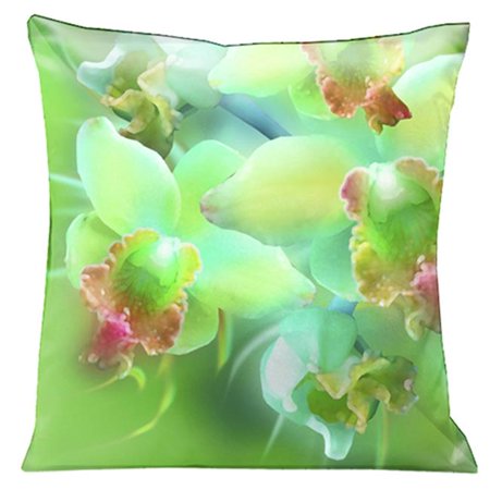 Lama Kasso 196 Pale Green Oriental Orchids on a Beautiful Green Background 18 in. Square Satin Pillow