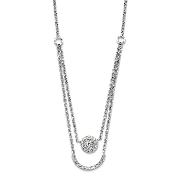925 Sterling Silver Rhodium Plated Two Strand Cubic Zirconia Circle 1.5in Extension Necklace 16 Inch 16.6mm Wide Strand