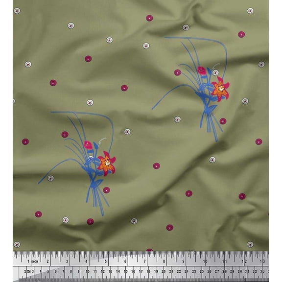 Soimoi Cotton Duck Fabric Leaves & Lily Floral Print Fabric by Yard 42 Inch Wide