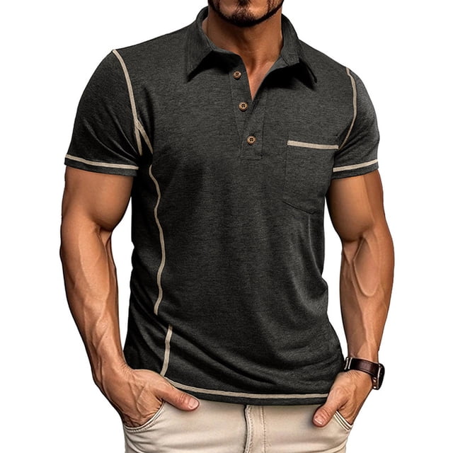 pstuiky Camisas casuales de manga corta para hombre, Camiseta deportiva informal de manga corta con bolsillos para hombre, color liso, para entrenamiento físico ropa de hombre xl