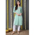 thumbnail image 3 of DWEEP SARA Kurta Droit pour Femmes en Mélange de Coton Vert Mer à Imprimé Bandhani – Tunique Indienne Traditionnelle / Manches 3/4 / Tenue Festive et Décontractée, TG-42, 3 of 9